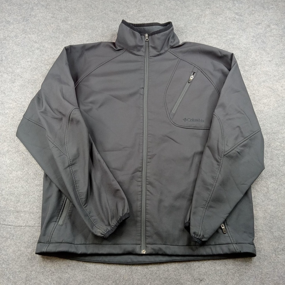 Columbia Jacket Mens Large Gray Softshell Fleece Lined‎ Full Zip Interchange
